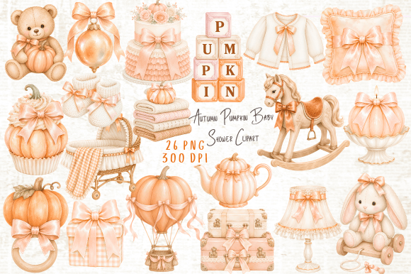 Download Autumn Pumpkin Baby Shower Clipart PNG - Shower Collection